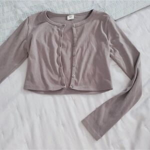ARITZIA SUNDAY BEST 'Best Hug' Apple Longsleeve Taupe Crew Cardigan